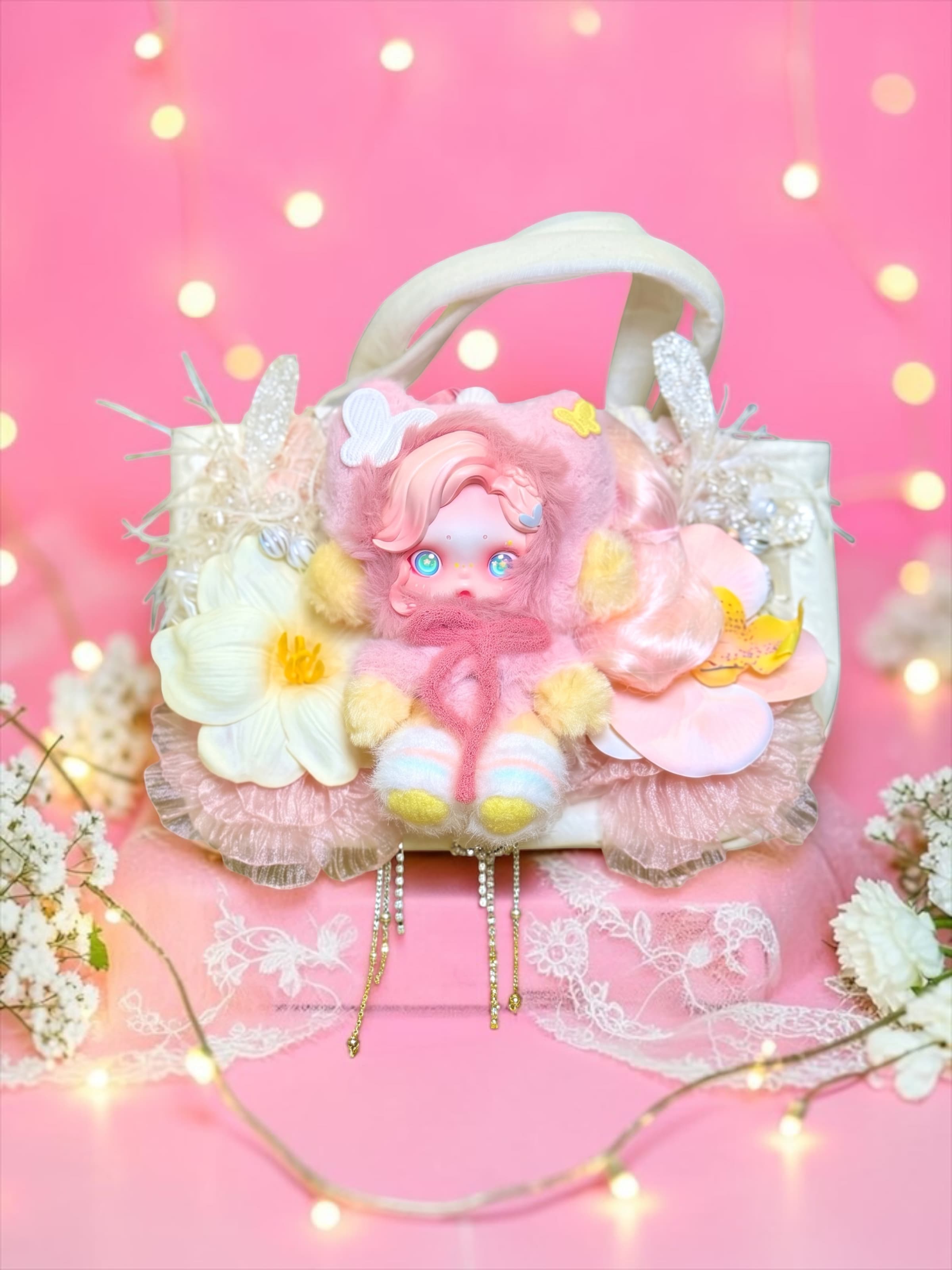 Fluttershy Skullpanda Floral Pink & Yellow Crossbody Bag — image 1
