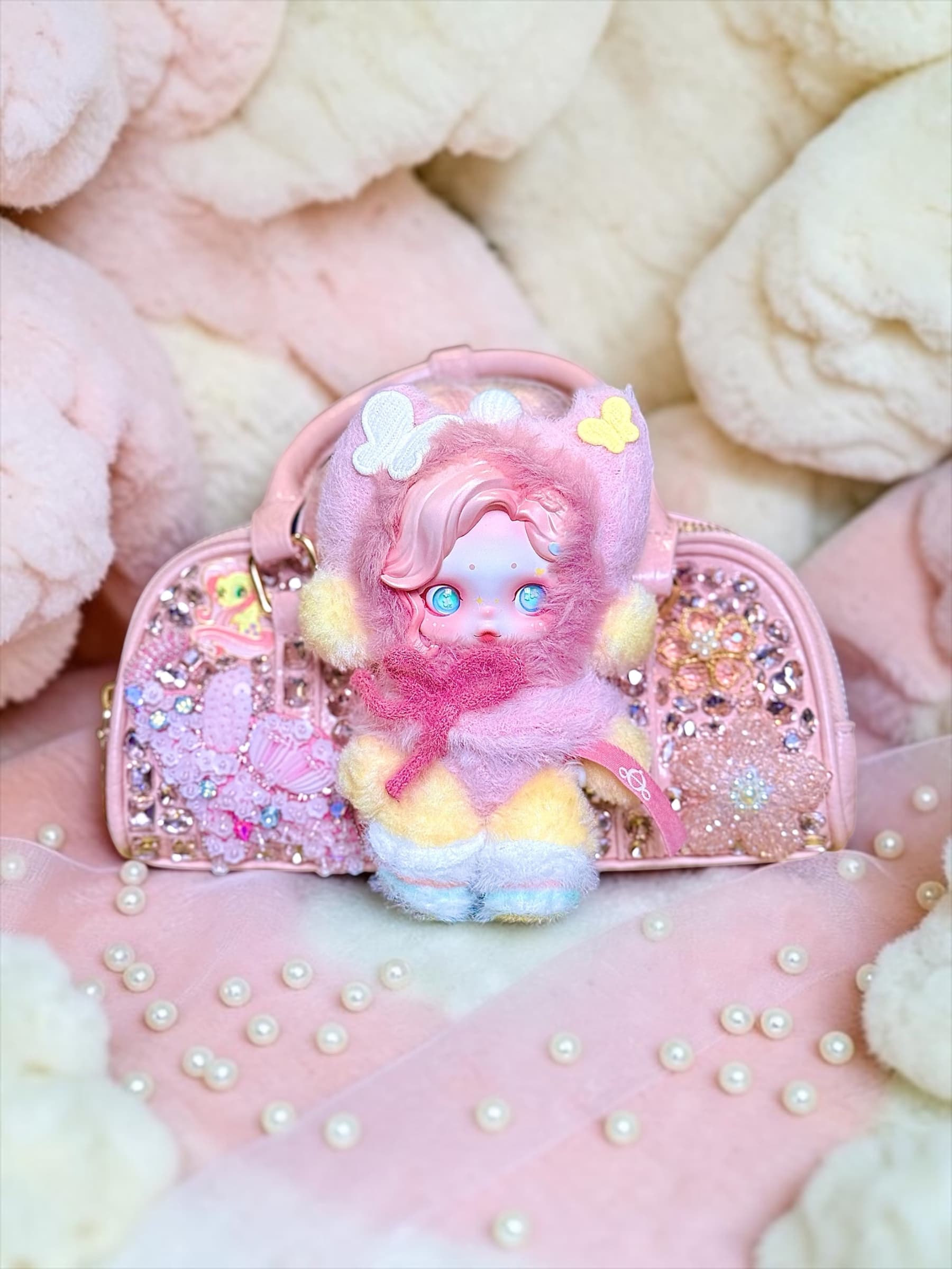 Fluttershy Skullpanda Diamond Pink Crossbody Bag