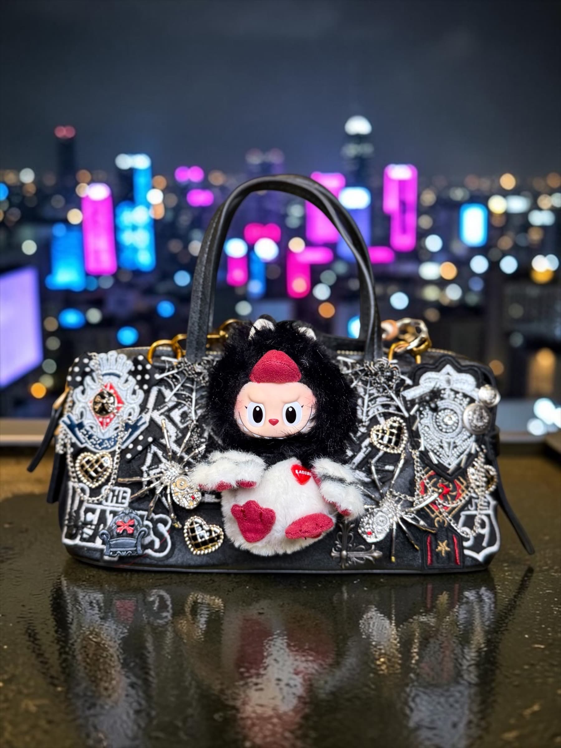 Dive Into Love Labubu Black Crossbody Bag